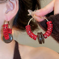 Vintage Coconut Shell Wood Bead Geometric Round Tassel Drop Earrings For Women view 4