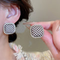 Light Luxury Fabric Square Zircon Stud Earrings With Silver Posts Korean Minimalist Jewelry view 4