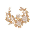18K Gold Plated Copper Zircon Pearl Shell Flower Brooch French Palace Light Luxury Pin view 5
