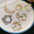 18K Gold Plated Copper Zircon Pearl Shell Flower Brooch French Palace Light Luxury Pin view 1