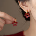 Vintage Hong Kong Style Painted Copper Flower Pendant Drop Earrings For Women view 2