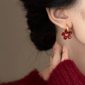 Vintage Hong Kong Style Painted Copper Flower Pendant Drop Earrings For Women view 4