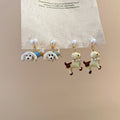 Cartoon Dog Pendant Stud Earrings With Faux Pearl Zircon Enamel And Silver Needle Posts view 3