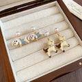 Cartoon Dog Pendant Stud Earrings With Faux Pearl Zircon Enamel And Silver Needle Posts view 1