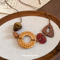 Vintage Acrylic Rattan Woven Geometric Round Triangle Pendant Necklace For Women view 2
