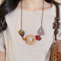 Vintage Acrylic Rattan Woven Geometric Round Triangle Pendant Necklace For Women view 3
