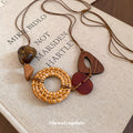 Vintage Acrylic Rattan Woven Geometric Round Triangle Pendant Necklace For Women view 4