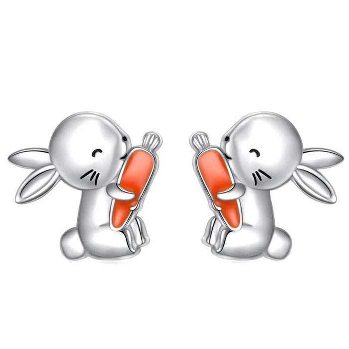 Cute Rabbit Carrot Stud Earrings For Women, Sweet Daily Enamel Mid Autumn Gift Jewelry