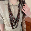 Ethnic Copper Zircon Wood Bead Diamond Coconut Shell Tassel Pendant Necklace For Women view 3
