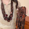 Ethnic Copper Zircon Wood Bead Diamond Coconut Shell Tassel Pendant Necklace For Women view 1