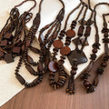 Ethnic Copper Zircon Wood Bead Diamond Coconut Shell Tassel Pendant Necklace For Women view 2