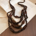 Ethnic Copper Zircon Wood Bead Diamond Coconut Shell Tassel Pendant Necklace For Women view 4