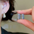 Copper Zircon Square Three Layer Geometric Drop Earrings Minimalist Luxury Style view 2
