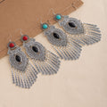 Bohemian Vintage Turquoise Alloy Teardrop Long Tassel Dangle Earrings Ethnic Statement Earrings view 2