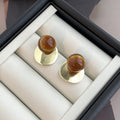 Vintage Luxury Amber Tiger Eye Acrylic Bead Gold Alloy Disc Two Way Stud Drop Statement Earrings view 4