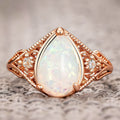 Micro Pave Zircon Crown Line Faux Opal Ring For Women, Simple Japanese Korean Jewelry view 3