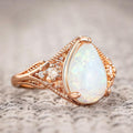 Micro Pave Zircon Crown Line Faux Opal Ring For Women, Simple Japanese Korean Jewelry view 4