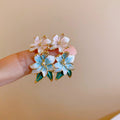 Alloy Enamel Flower Leaf Stud Earrings Fresh Forest Style Sweet Elegant Light Luxury Jewelry view 4