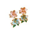 Alloy Enamel Flower Leaf Stud Earrings Fresh Forest Style Sweet Elegant Light Luxury Jewelry view 5