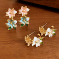 Alloy Enamel Flower Leaf Stud Earrings Fresh Forest Style Sweet Elegant Light Luxury Jewelry view 2