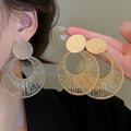 European American Style Iron Geometric Round Hollow Pendant Drop Earrings For Women view 1