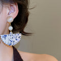 Retro New Chinese Style Silver Needle Resin Pearl Fan Geometric Drop Earrings view 3