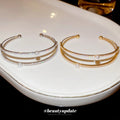 Sparkling Zircon Pearl Double Layer Open Bangle For Women view 2