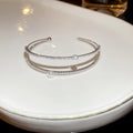 Sparkling Zircon Pearl Double Layer Open Bangle For Women view 4