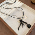 Vintage Heart Branch Stone Beaded Double Layer Chain Sweater Necklace For Women view 4