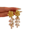 Elegant Vintage Pleated Flower Zircon Waterdrop Faux Pearl Drop Earrings For Women view 5