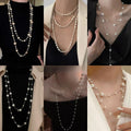French Court Style Copper Geometric Round Pearl Beaded Sweater Necklace For Women view 1