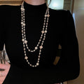 French Court Style Copper Geometric Round Pearl Beaded Sweater Necklace For Women view 2