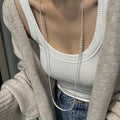 French Court Style Copper Geometric Round Pearl Beaded Sweater Necklace For Women view 3