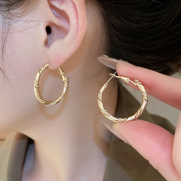 Metal Twisted Geometric Hoop Earrings, Minimalist European American Style Women's Ear Jewelry