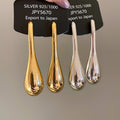 Minimalist European Metal Teardrop Drop Earrings With Silver Needle Glossy Pendant Design view 2