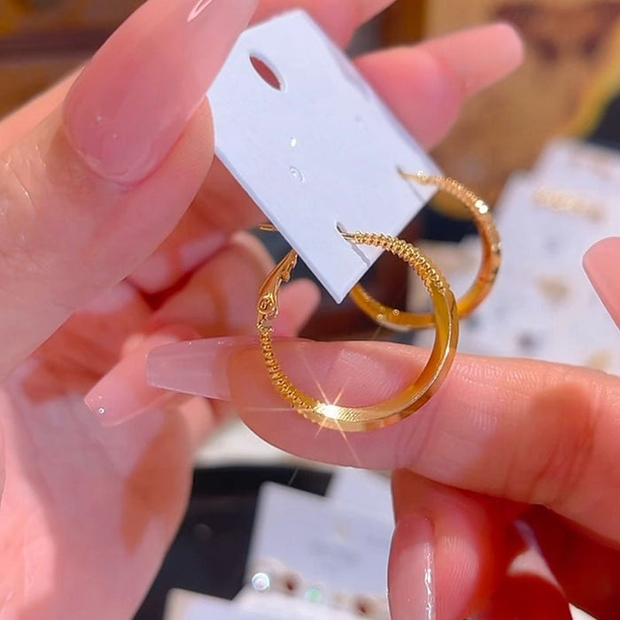 18K Gold Plated Copper Geometric Round Hoop Earrings With Silver Posts For Women