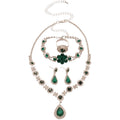 Court Style Alloy Teardrop Rhinestone Floral Necklace Bracelet Ring Earrings Jewelry Set view 5