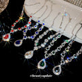 Court Style Alloy Teardrop Rhinestone Floral Necklace Bracelet Ring Earrings Jewelry Set view 3