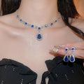 Court Style Alloy Teardrop Rhinestone Floral Necklace Bracelet Ring Earrings Jewelry Set view 4