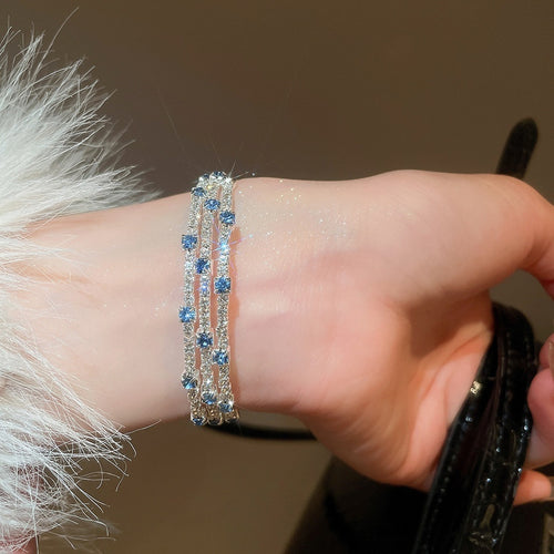 Sparkling Zircon Three Layer Open Copper Bangle French Court Light Luxury Round Bracelet