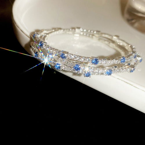 Sparkling Zircon Three Layer Open Copper Bangle French Court Light Luxury Round Bracelet