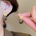 Tiger Eye Stone Zircon Flower Tassel Drop Earrings With Silver Pins Maillard Style view 1