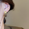 Tiger Eye Stone Zircon Flower Tassel Drop Earrings With Silver Pins Maillard Style view 3