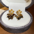Tiger Eye Stone Zircon Flower Tassel Drop Earrings With Silver Pins Maillard Style view 4