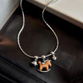 Light Luxury Copper Wooden Horse Heart Pendant Necklace For Women view 3