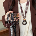 Ethnic Style Acrylic Oval Heart Pendant Sweater Necklace With Printed Fabric And Wooden Beads view 2