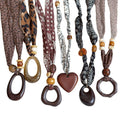 Ethnic Style Acrylic Oval Heart Pendant Sweater Necklace With Printed Fabric And Wooden Beads view 5