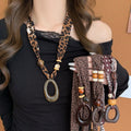 Ethnic Style Acrylic Oval Heart Pendant Sweater Necklace With Printed Fabric And Wooden Beads view 4