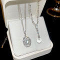 Light Luxury Copper Oval Hollow Zircon Pendant Necklace For Women Elegant Geometric Collarbone Jewelry view 2