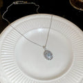 Light Luxury Copper Oval Hollow Zircon Pendant Necklace For Women Elegant Geometric Collarbone Jewelry view 4